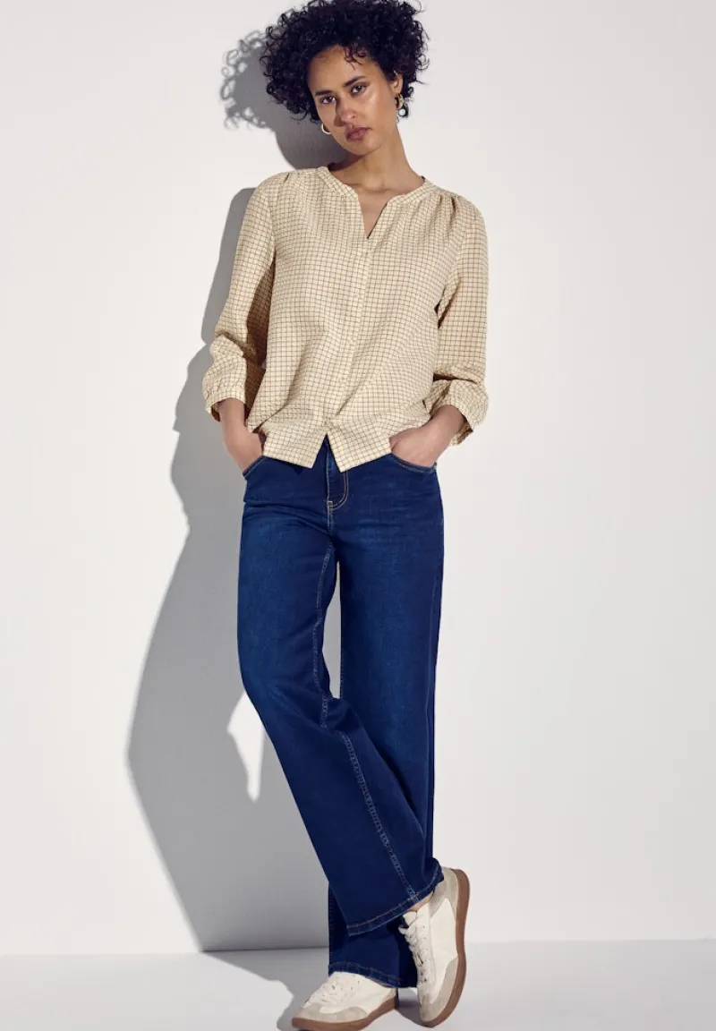 Street One Blusen*Karierte Seersucker Bluse safari beige