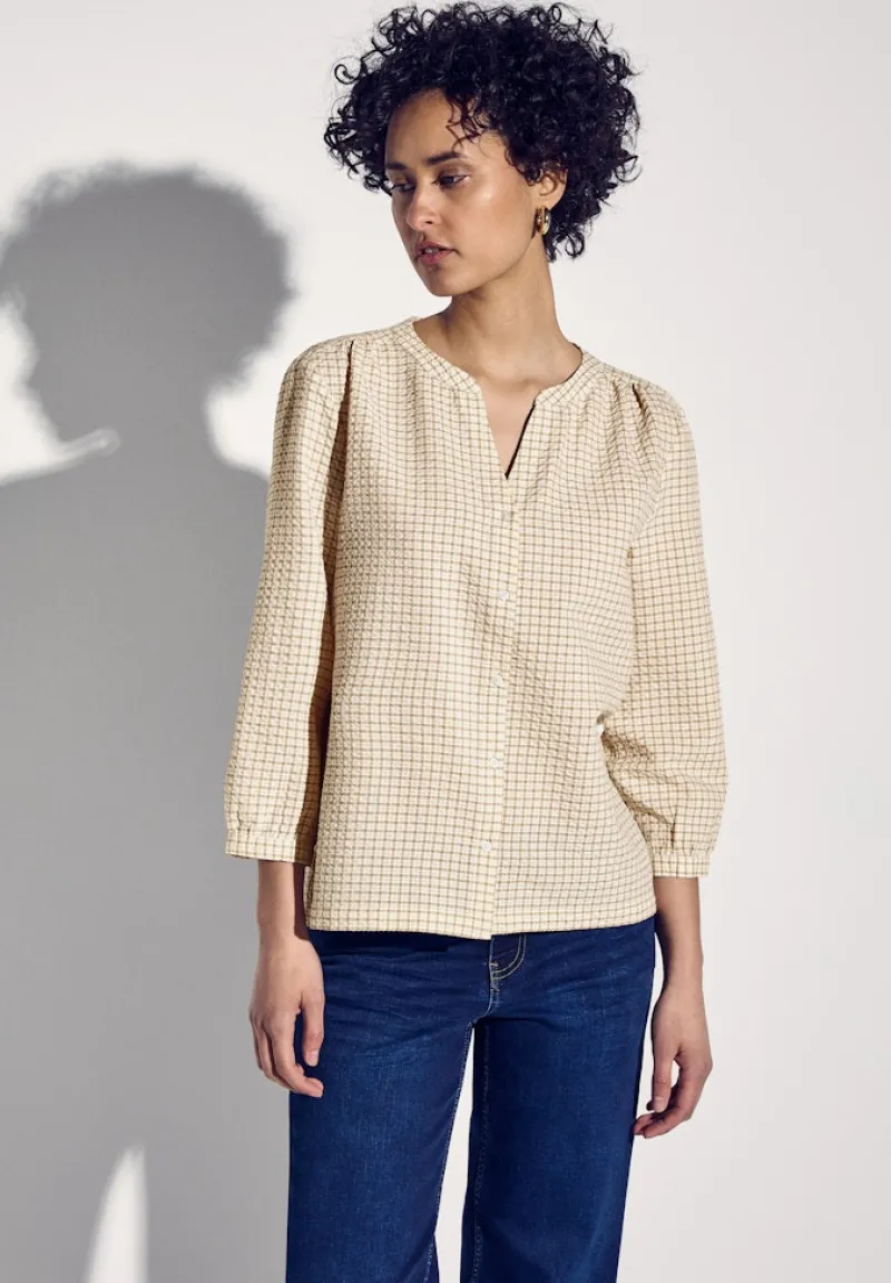 Street One Blusen*Karierte Seersucker Bluse safari beige