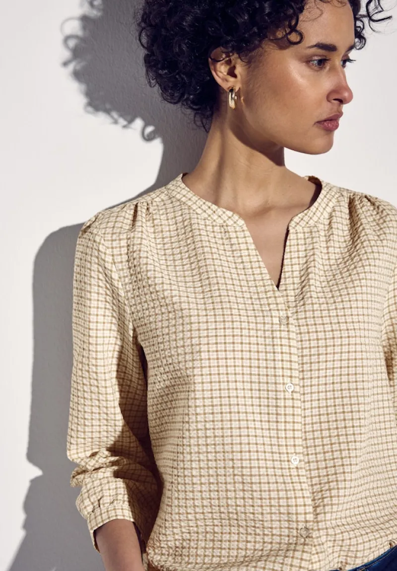 Street One Blusen*Karierte Seersucker Bluse safari beige
