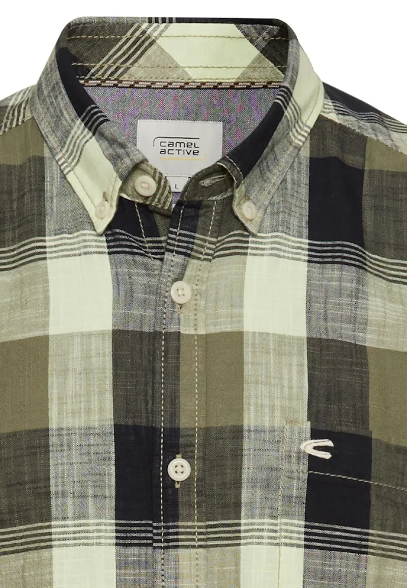 Camel Active Hemden|Big Boys*Kariertes Kurzarmhemd aus reiner Baumwolle dusty khaki