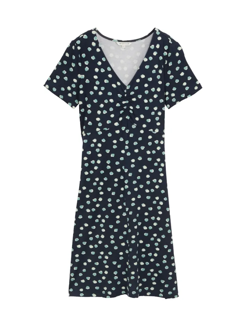 Tom Tailor Kleider*Kleid mit Raffungen navy green dots