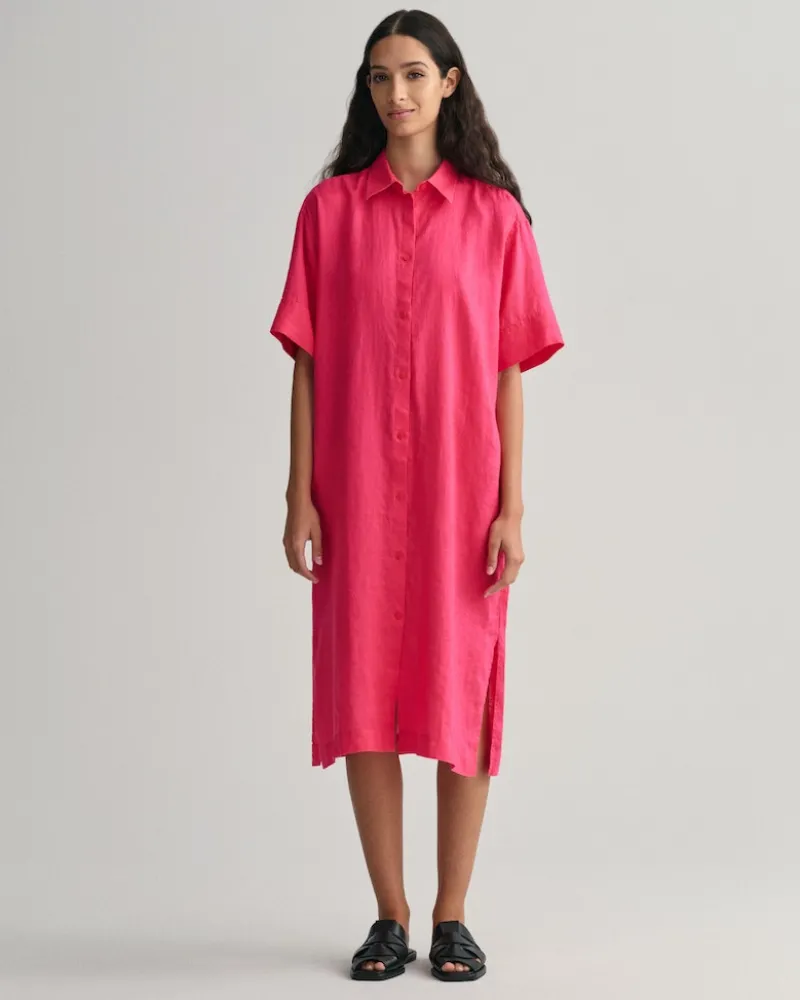 Gant Kleider*Kurzarm Hemdblusenkleid aus Leinen magenta pink