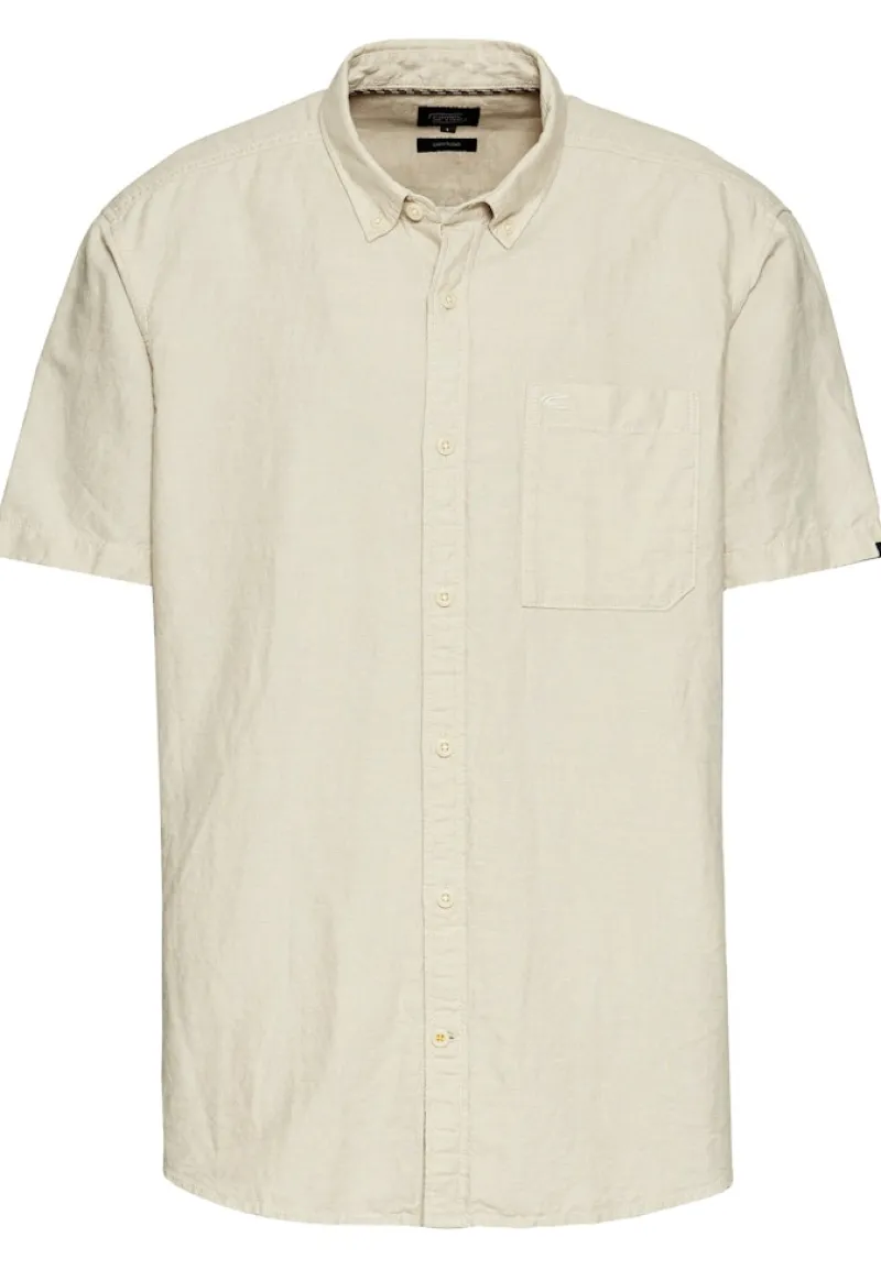 Camel Active Hemden|Big Boys*Kurzarmhemd aus einem Baumwoll-Leinenmix Beige
