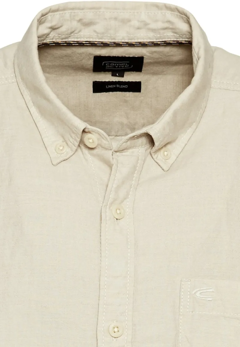 Camel Active Hemden|Big Boys*Kurzarmhemd aus einem Baumwoll-Leinenmix Beige