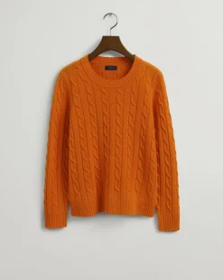 Gant Pullover & Sweatshirts*Lambswool Rundhalspullover mit Zopfmuster golden orange
