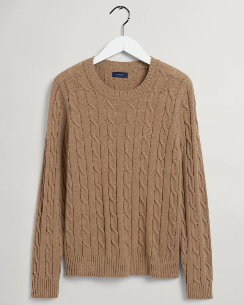 Gant Pullover & Sweatshirts*Lambswool Rundhalspullover mit Zopfmuster warm khaki