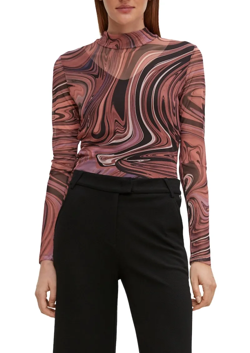 Comma Shirts*Langarmshirt aus Mesh olive