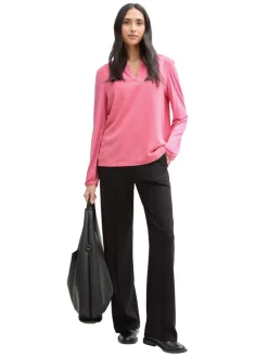 Tom Tailor Blusen*Langarmshirt im Material-Mix bright rose