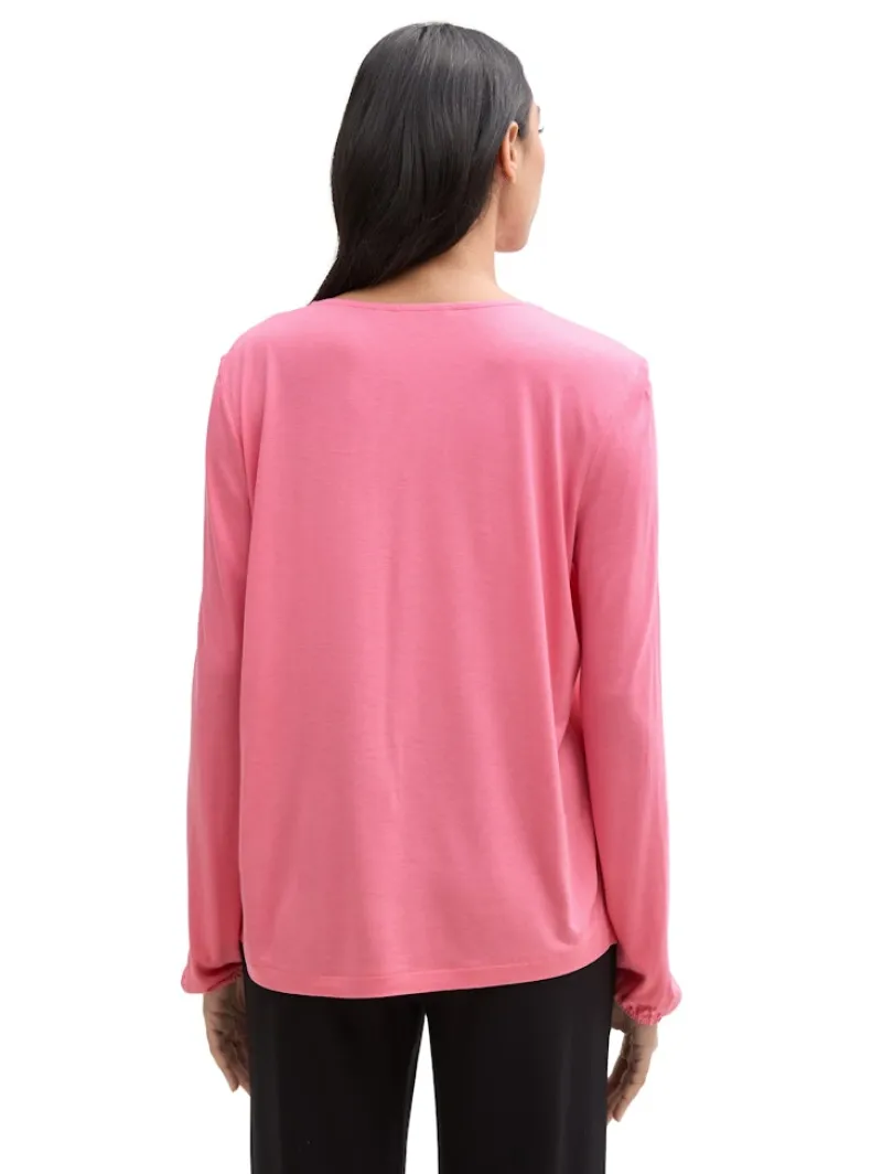Tom Tailor Blusen*Langarmshirt im Material-Mix bright rose