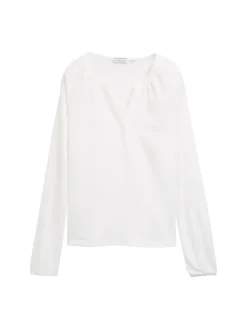 Tom Tailor Blusen*Langarmshirt im Material-Mix whisper white