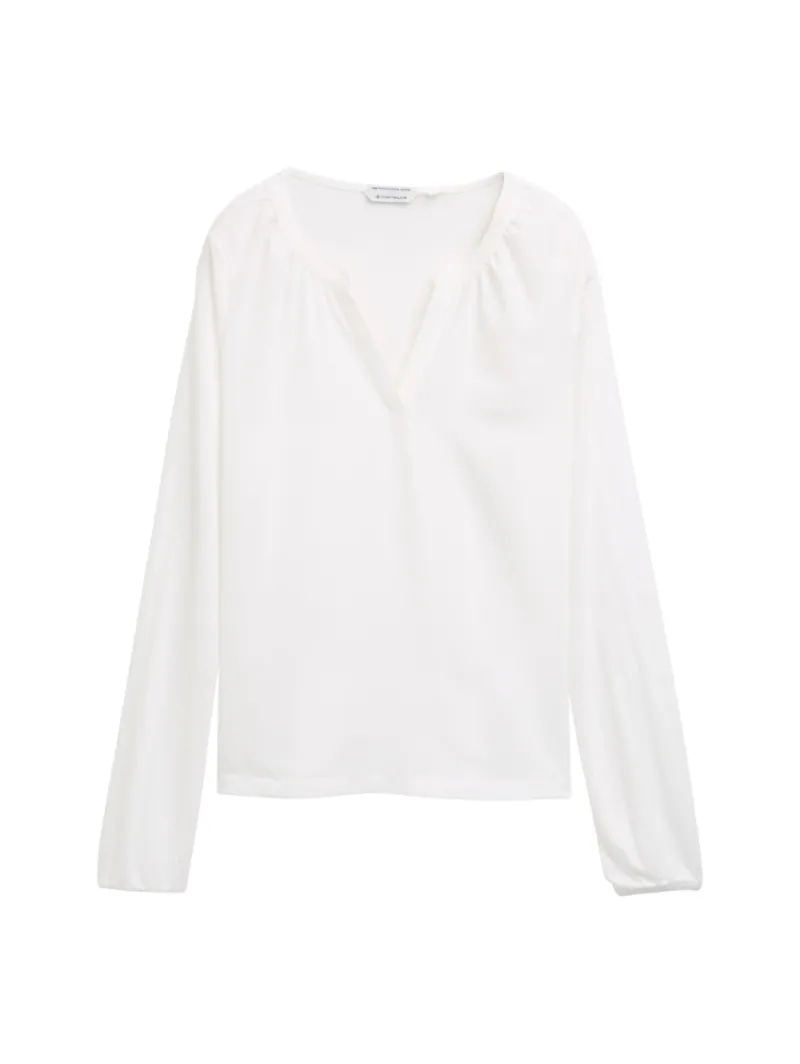 Tom Tailor Blusen*Langarmshirt im Material-Mix whisper white