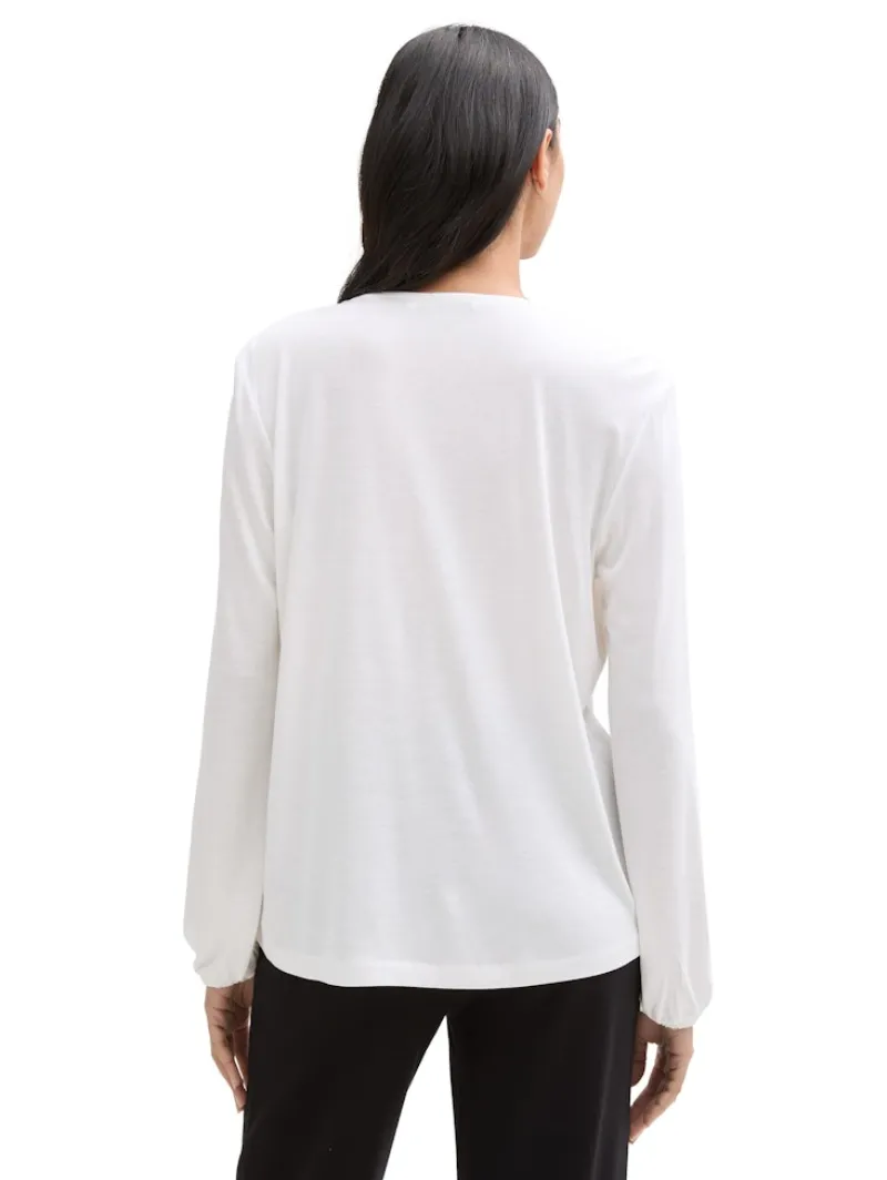 Tom Tailor Blusen*Langarmshirt im Material-Mix whisper white