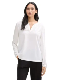 Tom Tailor Blusen*Langarmshirt im Material-Mix whisper white
