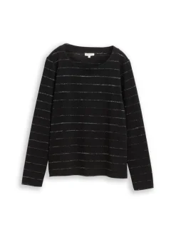 Tom Tailor Shirts*Langarmshirt mit Glitzer-Streifenmuster black stripe with lurex