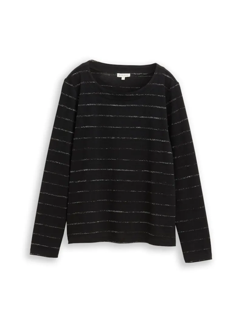 Tom Tailor Shirts*Langarmshirt mit Glitzer-Streifenmuster black stripe with lurex
