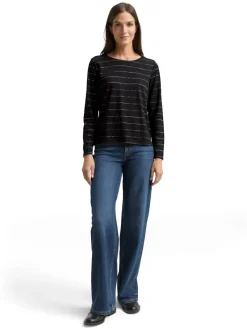 Tom Tailor Shirts*Langarmshirt mit Glitzer-Streifenmuster black stripe with lurex