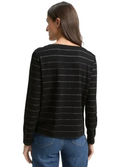 Tom Tailor Shirts*Langarmshirt mit Glitzer-Streifenmuster black stripe with lurex