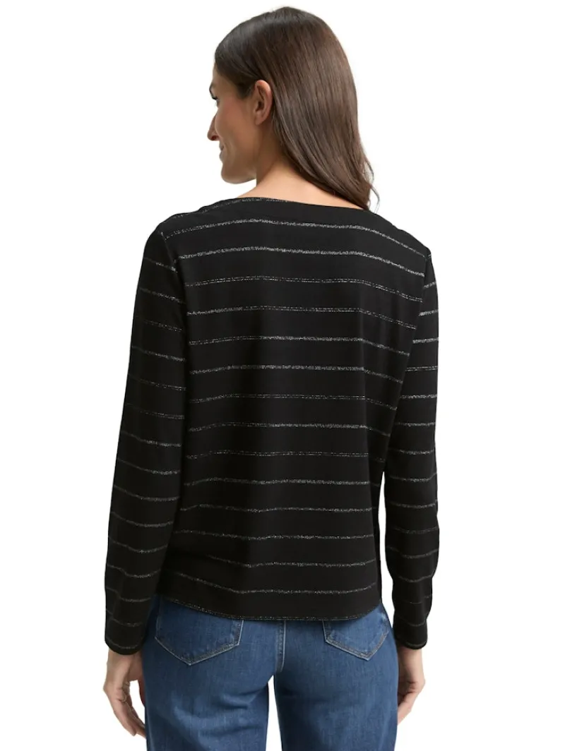 Tom Tailor Shirts*Langarmshirt mit Glitzer-Streifenmuster black stripe with lurex