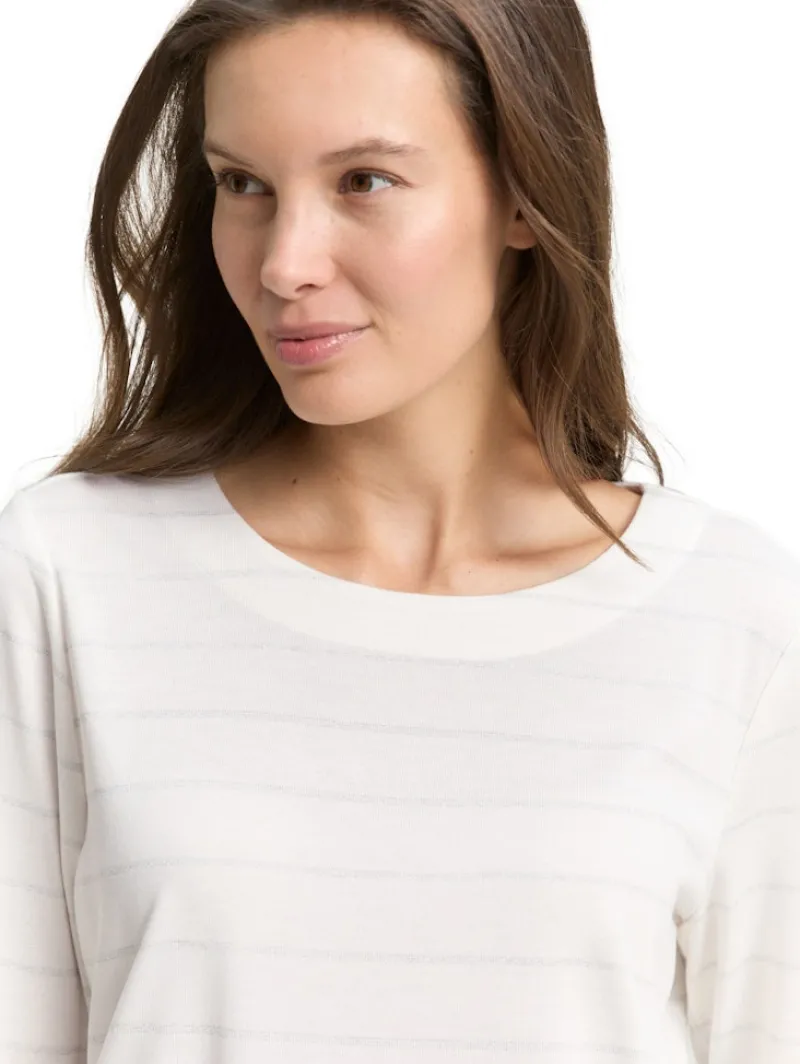 Tom Tailor Shirts*Langarmshirt mit Glitzer-Streifenmuster white stripe with lurex