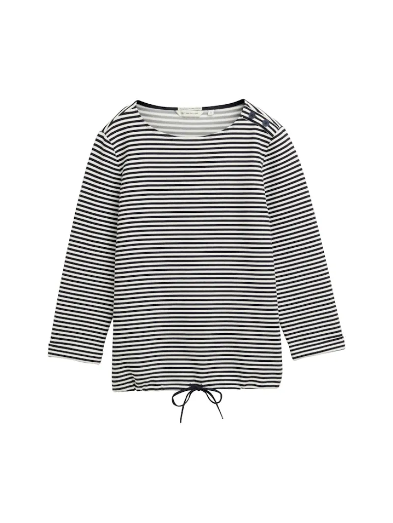 Tom Tailor Shirts*Langarmshirt mit Knopf-Details offwhite navy regular stripe