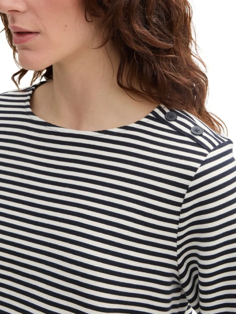 Tom Tailor Shirts*Langarmshirt mit Knopf-Details offwhite navy regular stripe
