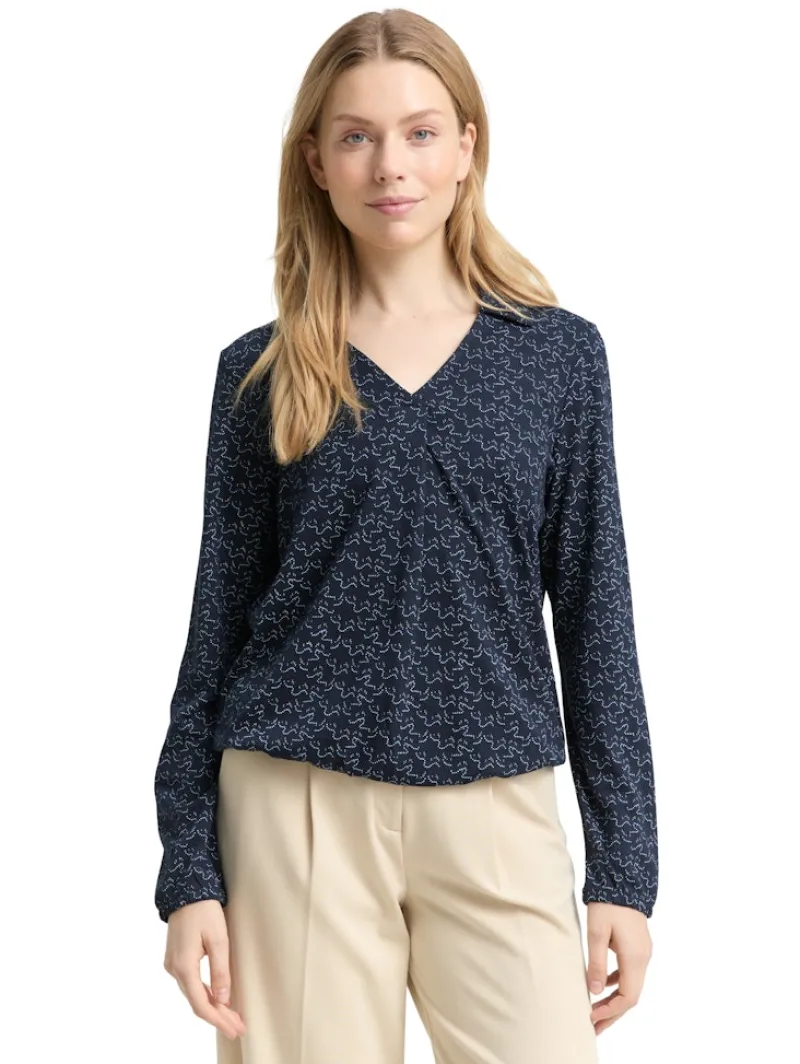 Tom Tailor Shirts*Langarmshirt mit Polokragen small blue wave print