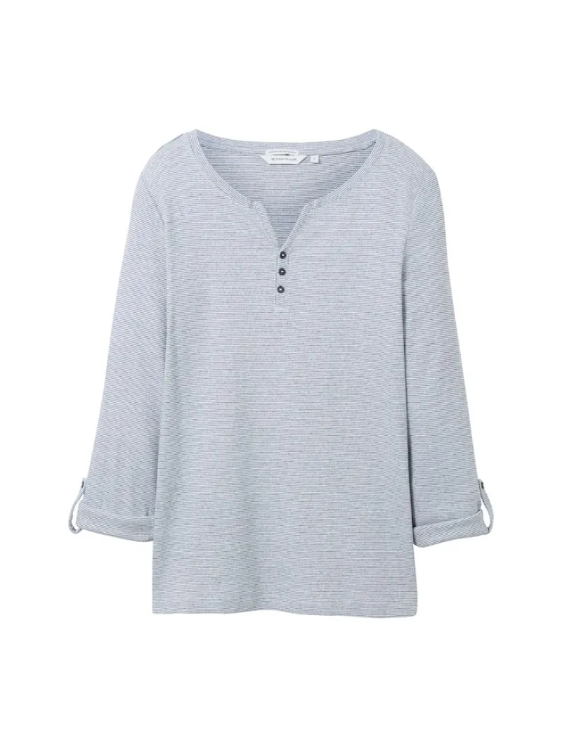 Tom Tailor Shirts*Langarmshirt mit Turn-Up-Funktion offwhite navy small stripe