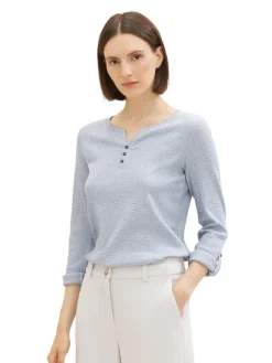 Tom Tailor Shirts*Langarmshirt mit Turn-Up-Funktion offwhite navy small stripe