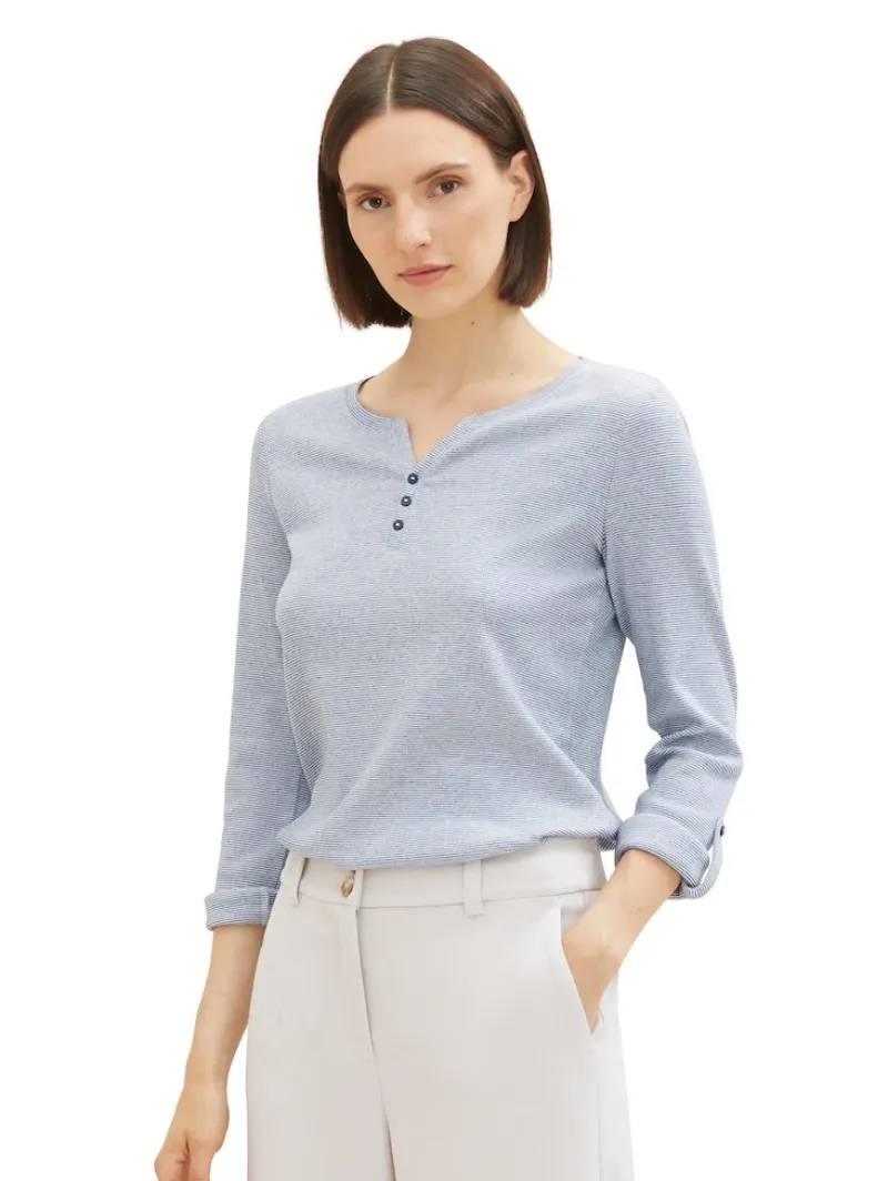 Tom Tailor Shirts*Langarmshirt mit Turn-Up-Funktion offwhite navy small stripe