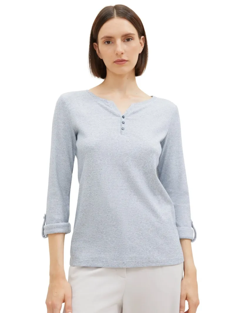 Tom Tailor Shirts*Langarmshirt mit Turn-Up-Funktion offwhite navy small stripe