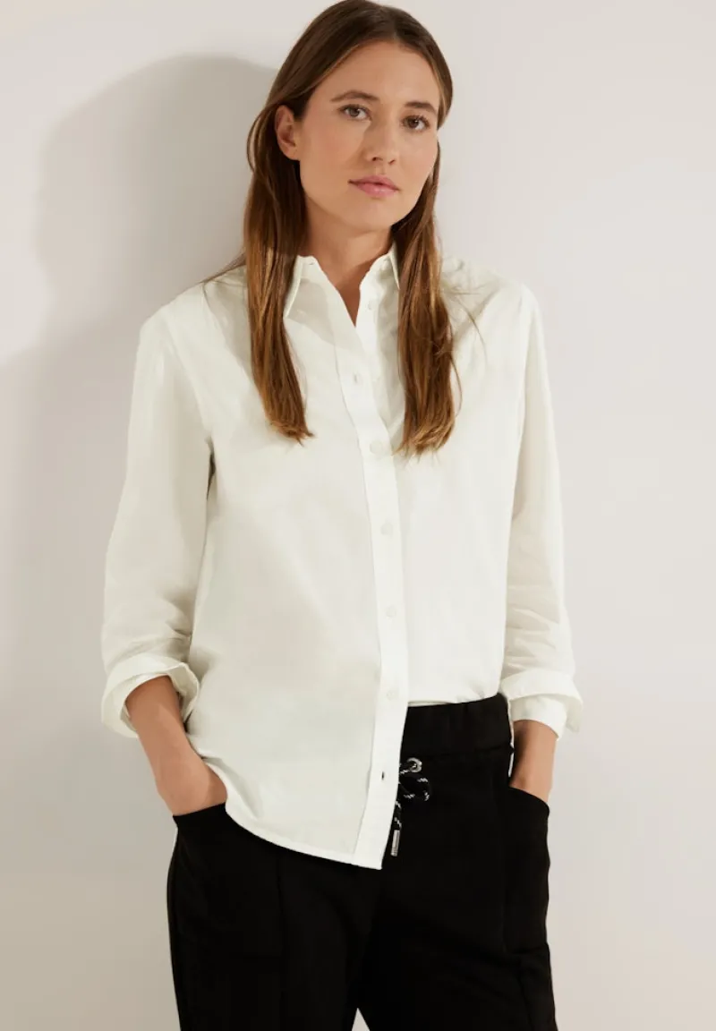 Cecil Blusen*Lange Bluse aus Baumwolle vanilla white