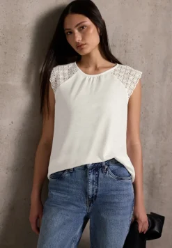 STREET ONE STUDIO Shirts*Leinen-Look Top mit Spitze off white