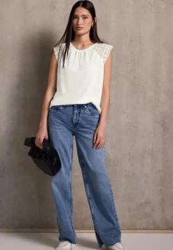 STREET ONE STUDIO Shirts*Leinen-Look Top mit Spitze off white