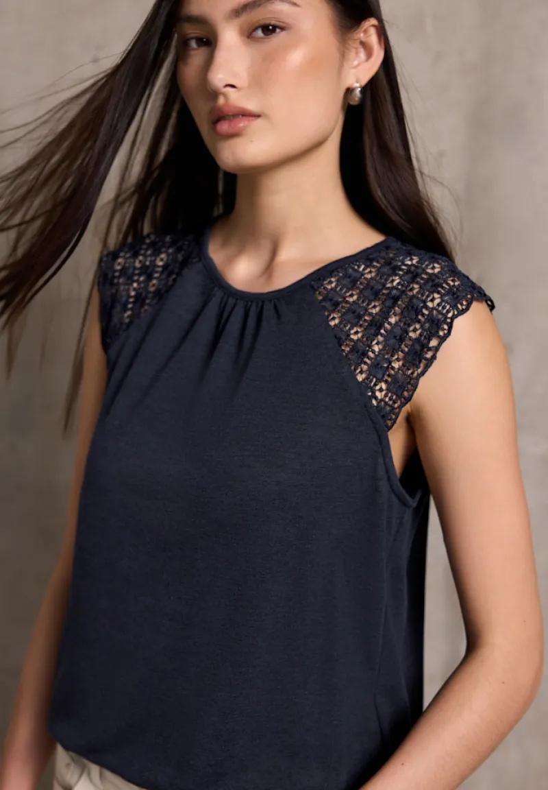 STREET ONE STUDIO Shirts*Leinen-Look Top mit Spitze dark void blue
