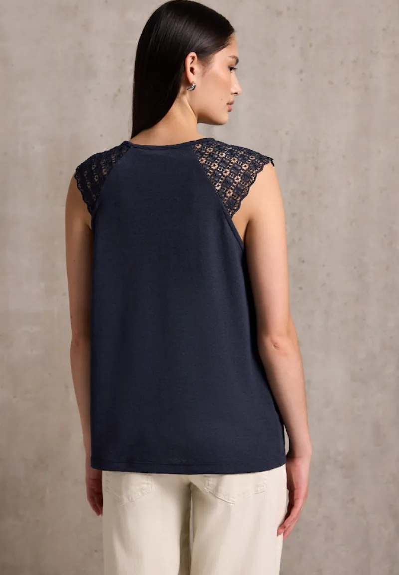 STREET ONE STUDIO Shirts*Leinen-Look Top mit Spitze dark void blue