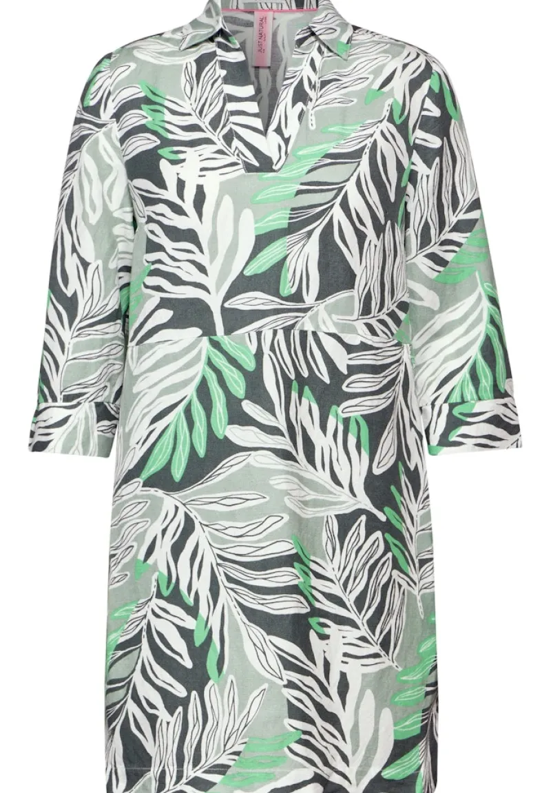 Cecil Kleider*Leinenmix Kleid mit Print soft salvia green