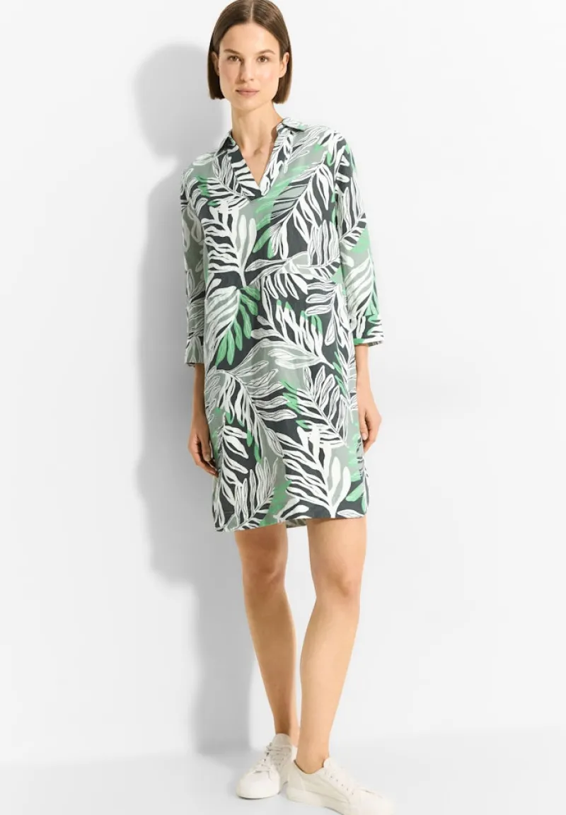 Cecil Kleider*Leinenmix Kleid mit Print soft salvia green