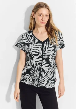 Cecil Shirts*Leinenmix T-Shirt Black