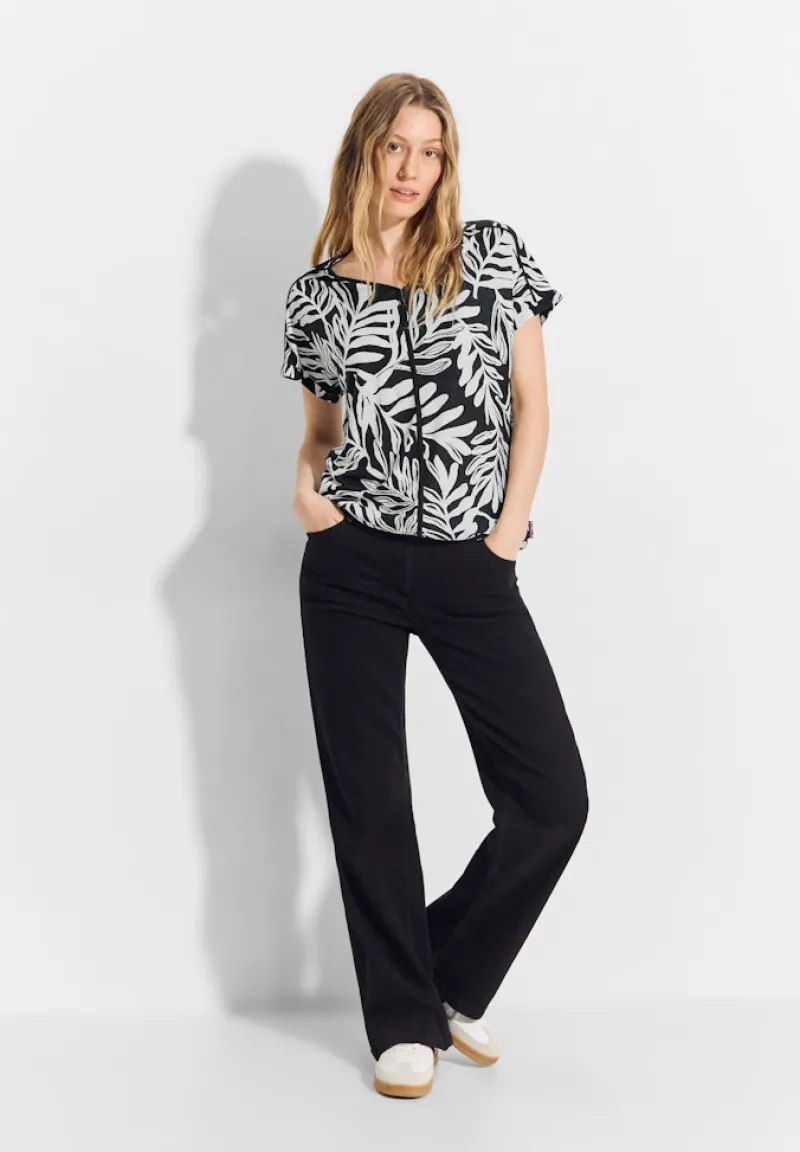 Cecil Shirts*Leinenmix T-Shirt Black