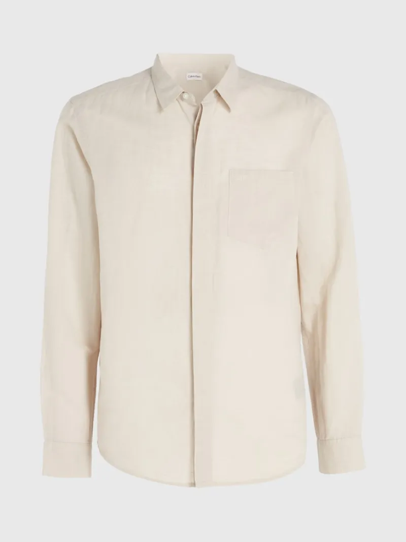 Calvin Klein Hemden|Big Boys*LINEN COTTON REGULAR SHIRT stony beige