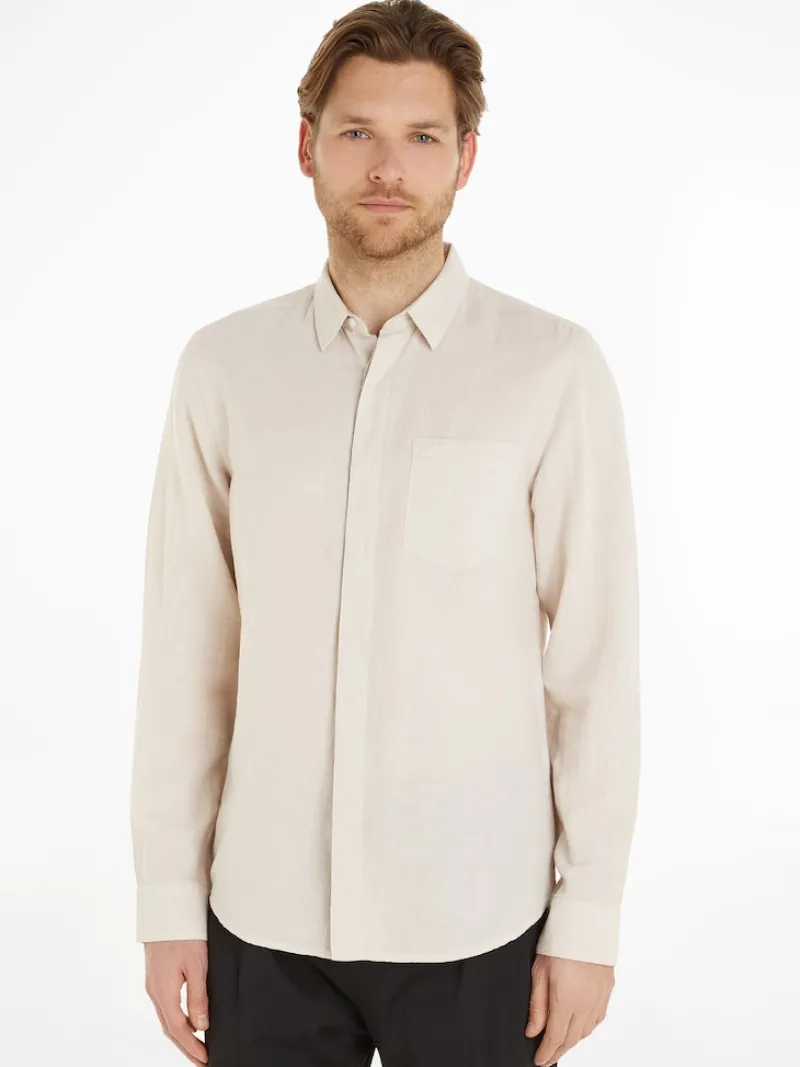 Calvin Klein Hemden|Big Boys*LINEN COTTON REGULAR SHIRT stony beige