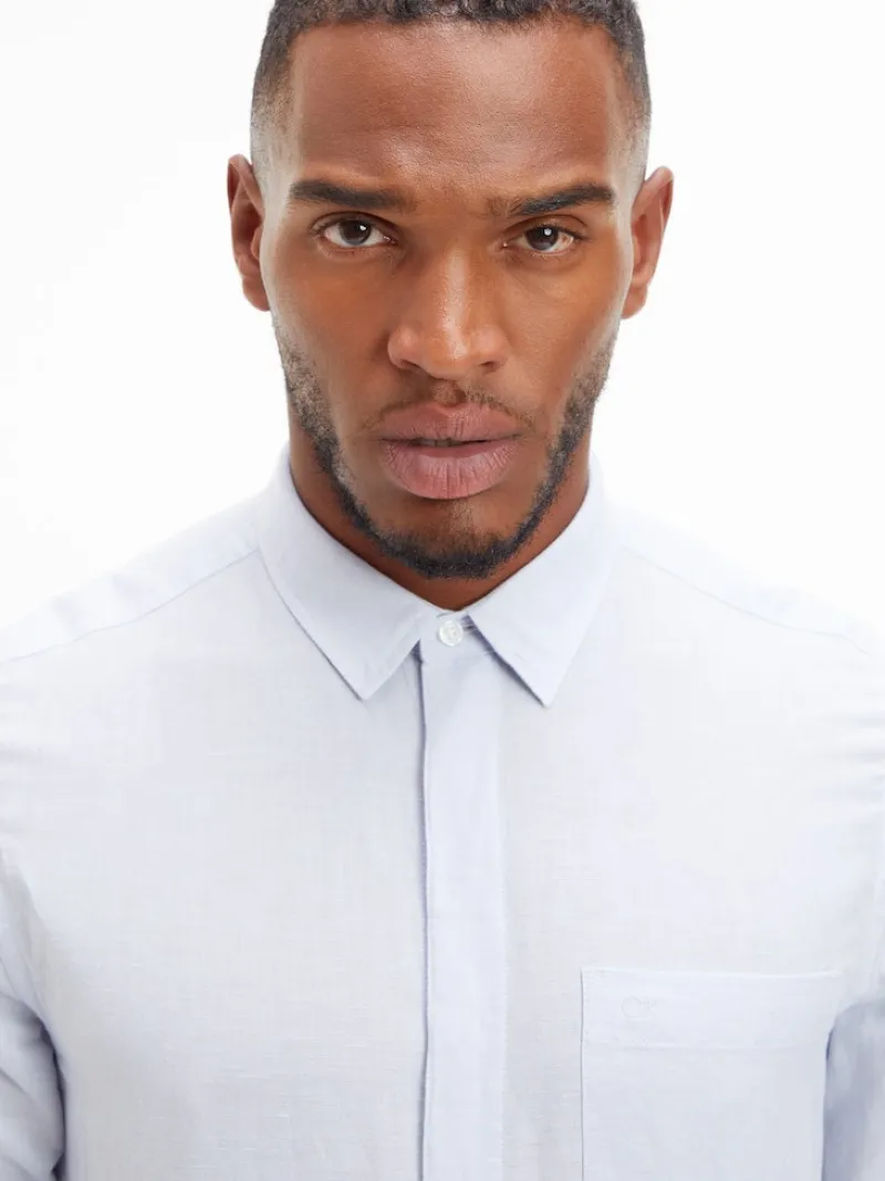 Calvin Klein Hemden|Big Boys*LINEN COTTON REGULAR SHIRT Light Blue