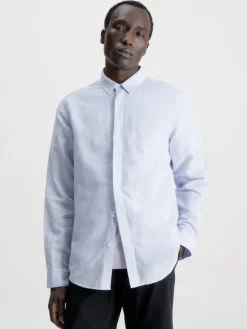 Calvin Klein Hemden|Big Boys*LINEN COTTON REGULAR SHIRT Light Blue