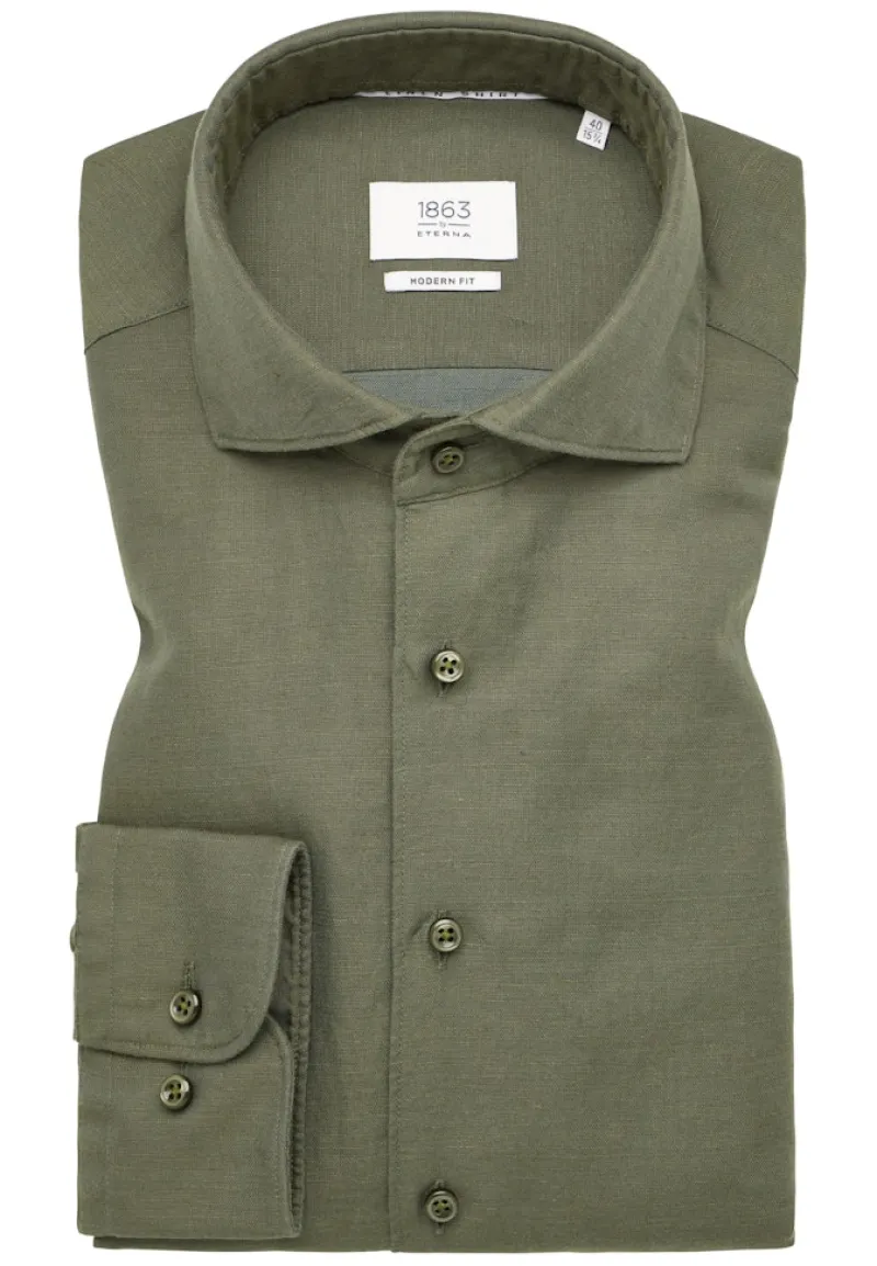 ETERNA Hemden|Big Boys*Linen Shirt Twill Langarm khaki