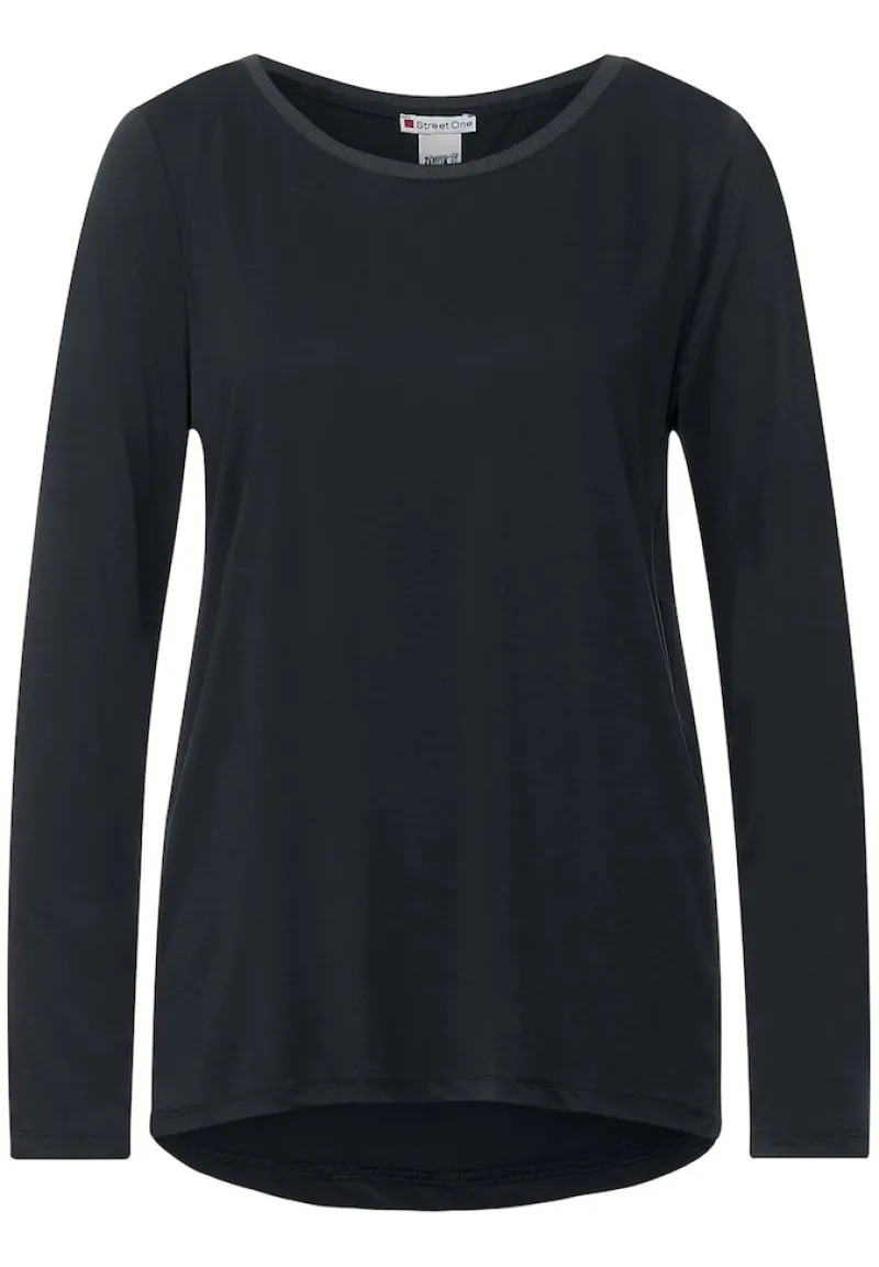 Street One Shirts*Longshirt in Seidenoptik Black