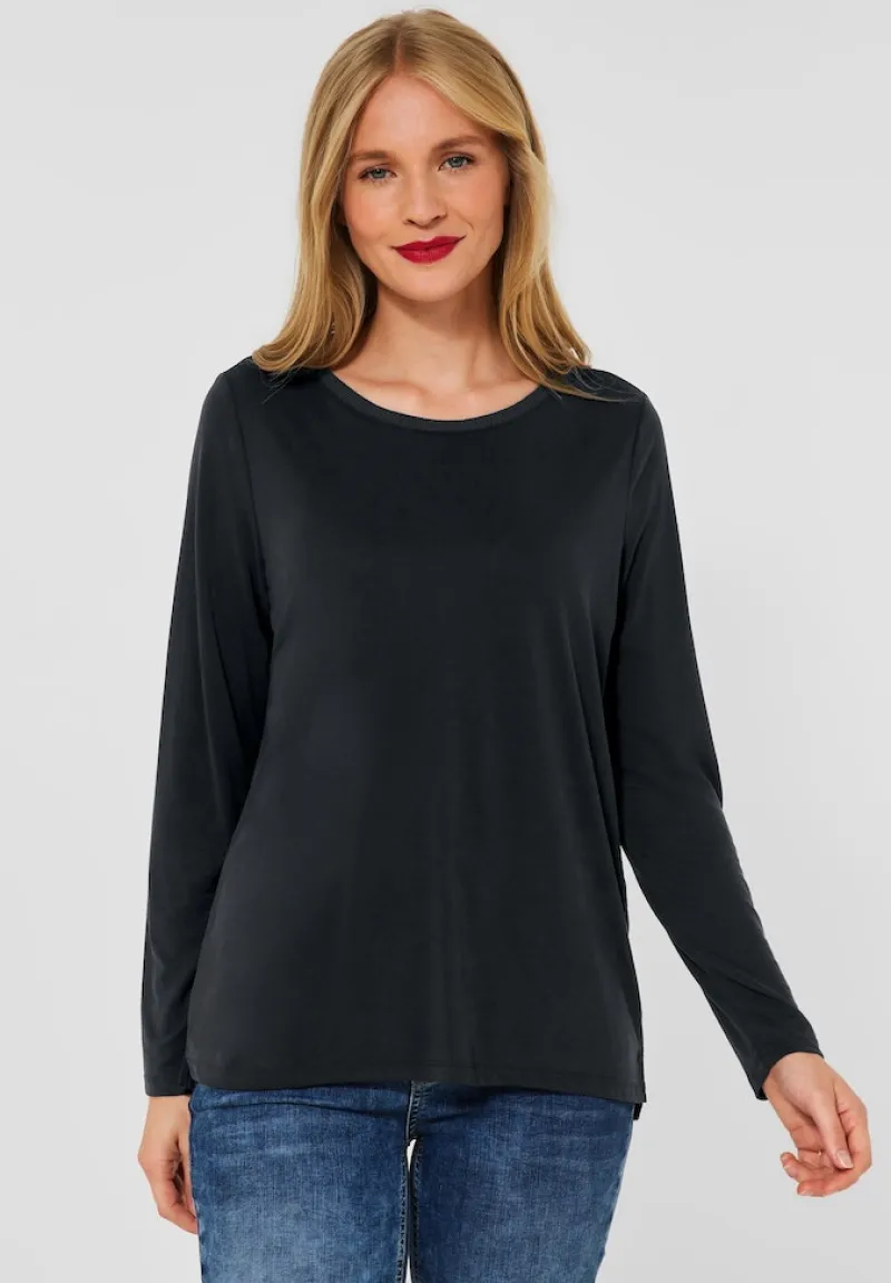 Street One Shirts*Longshirt in Seidenoptik Black