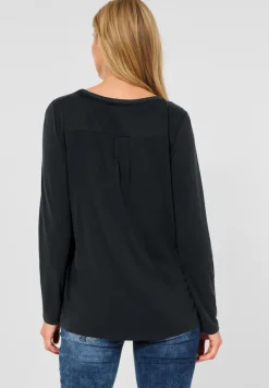 Street One Shirts*Longshirt in Seidenoptik Black