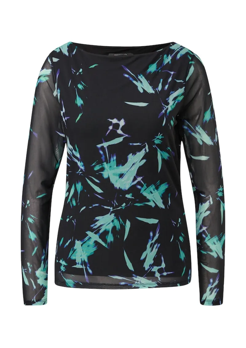 Comma Shirts*Longsleeve aus Mesh Schwarz