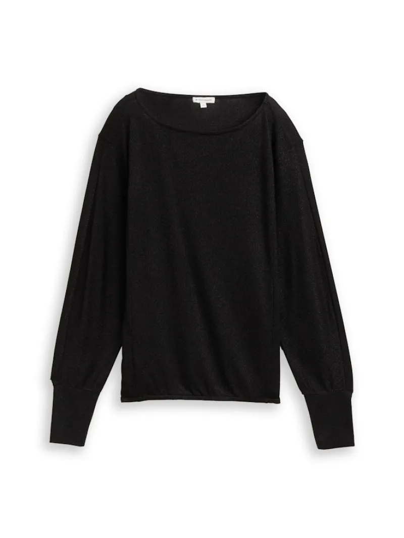 Tom Tailor Shirts*Loose Fit Langarmshirt mit Glitzer-Effekt deep black