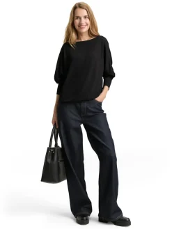 Tom Tailor Shirts*Loose Fit Langarmshirt mit Glitzer-Effekt deep black